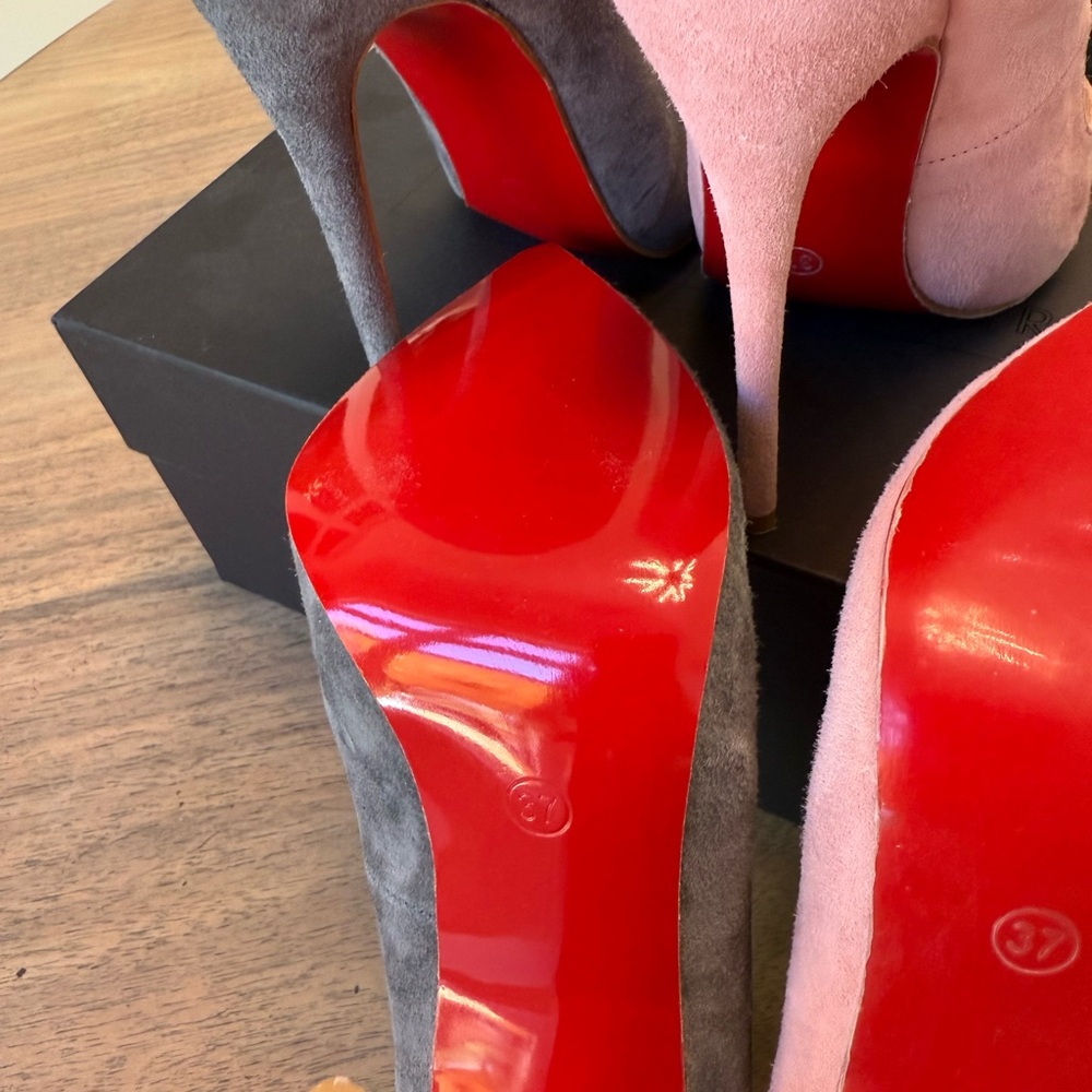 Chic Suede Stiletto Heels in Gray and Pink LEATHER AND SUEDE - Picture 6 of 10